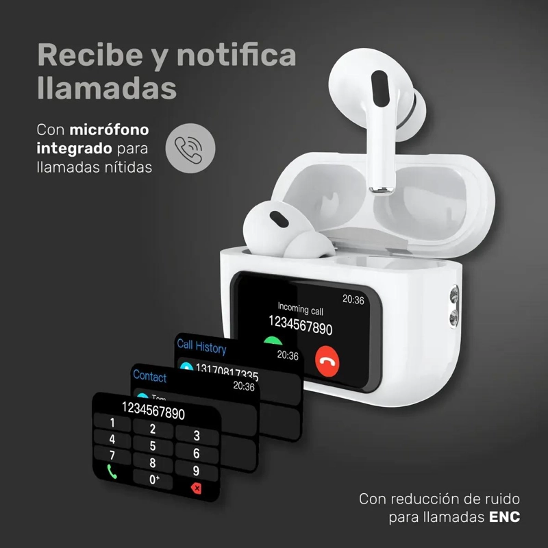 AUDIFONOS BLUETOOTH TWS CON PANTALLA TACTIL Y ANC COLOR BLANCO - 4