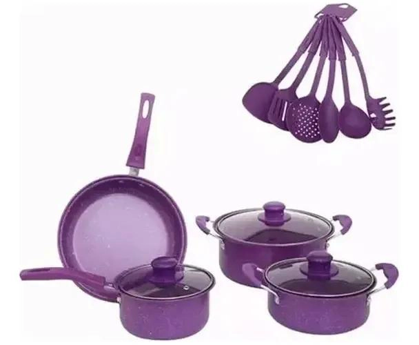 JUEGO DE OLLAS ANTIADHERENTES CON UTENSILIOS 14 PIEZAS COLOR MORADO - 4