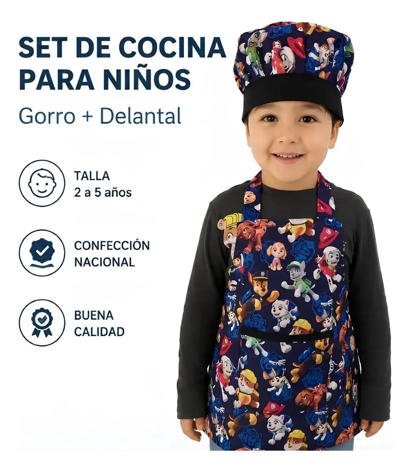 SET DE DELANTAL Y GORRO DE COCINA INFANTIL PARA NIÑOS - 2