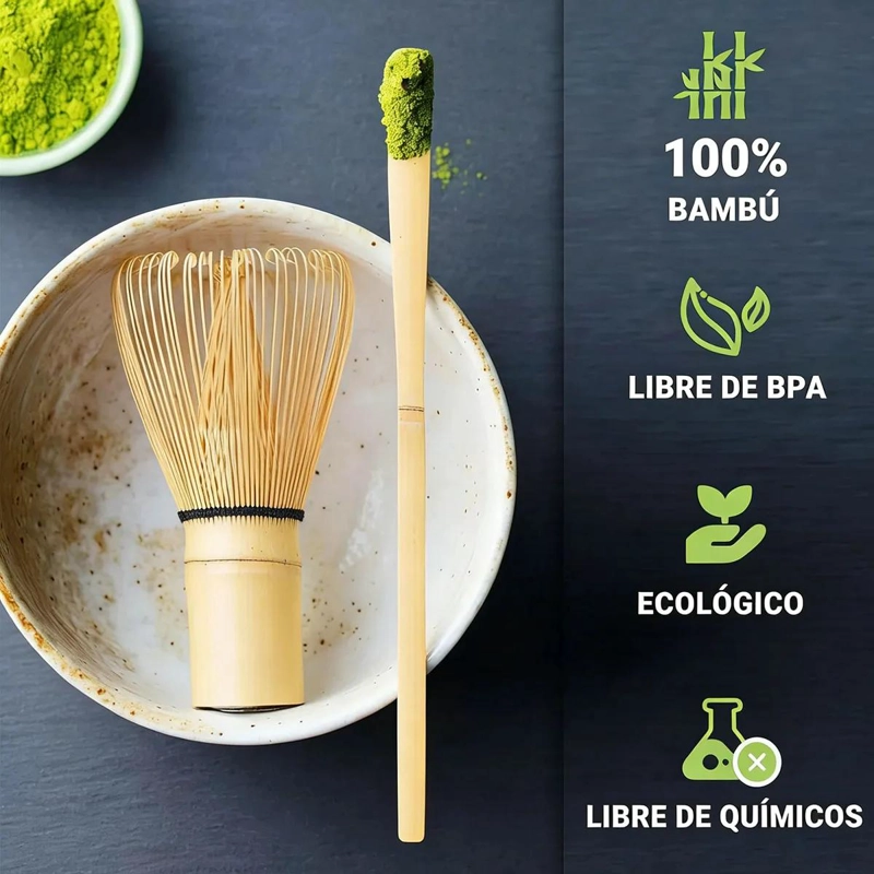 SET COMPLETO DE ACCESORIOS PARA TE  MATCHA CON BATIDOR Y UTENSILIOS DE BAMBU - 7