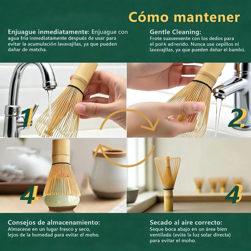 SET COMPLETO DE ACCESORIOS PARA TE  MATCHA CON BATIDOR Y UTENSILIOS DE BAMBU - 8