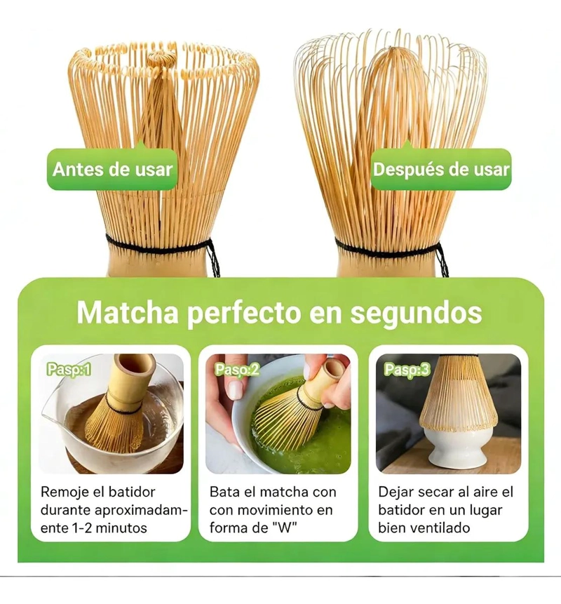 SET COMPLETO DE ACCESORIOS PARA TE  MATCHA CON BATIDOR Y UTENSILIOS DE BAMBU - 9