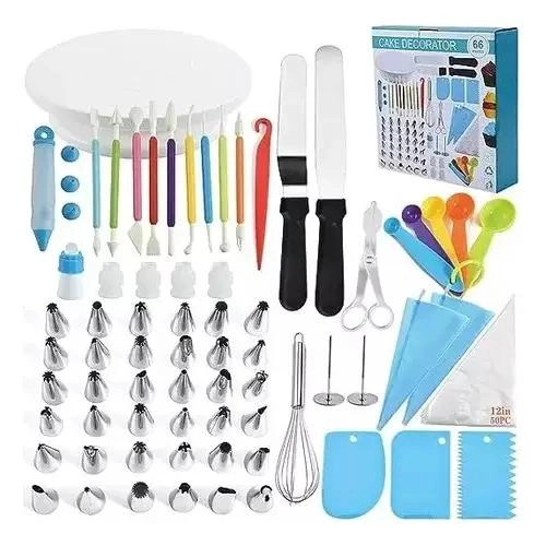 KIT COMPLETO PARA DECORACION DE PASTELES CON 66 PIEZAS Y PLATO GIRATORIO ANTIDES - 2