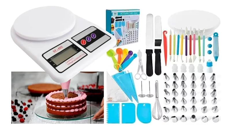 KIT COMPLETO PARA DECORACION DE PASTELES CON 66 PIEZAS Y PLATO GIRATORIO ANTIDES - 8