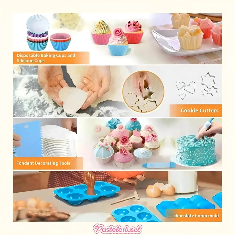 KIT COMPLETO DE DECORACION PARA REPOSTERIA CON 236 PIEZAS PARA CUPCAKES Y PASTAS - 4