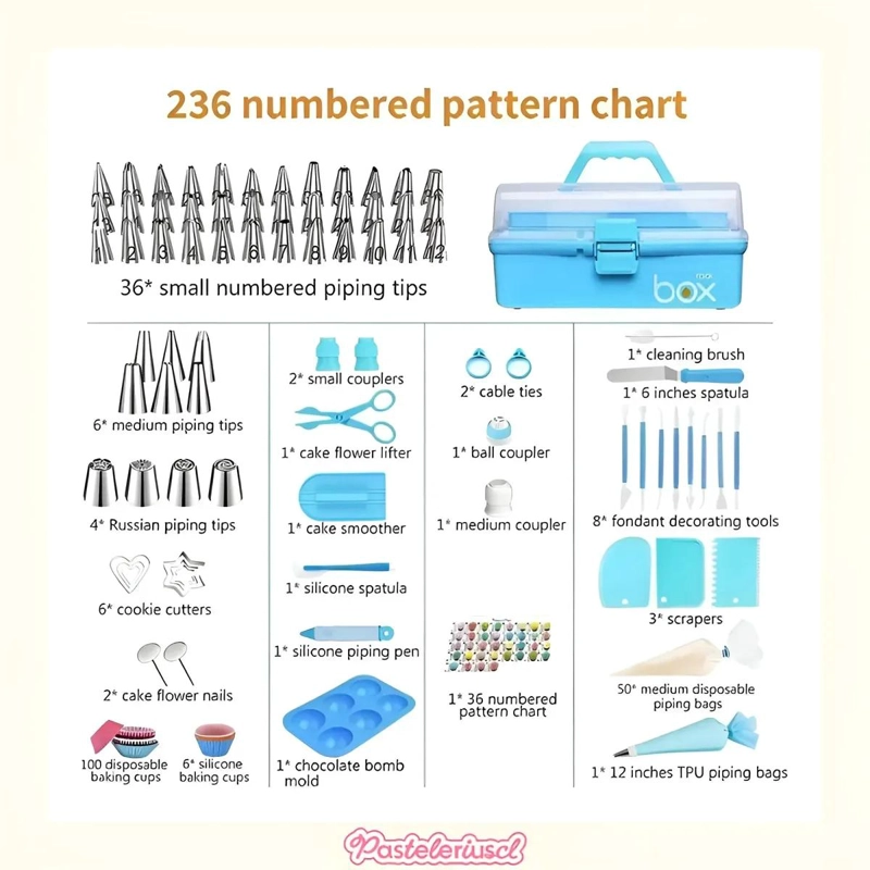 KIT COMPLETO DE DECORACION PARA REPOSTERIA CON 236 PIEZAS PARA CUPCAKES Y PASTAS - 5
