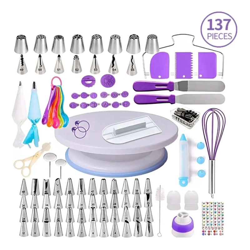 SET COMPLETO DE 137 PIEZAS PARA DECORAR TORTAS CON BASE GIRATORIA 360 - 1