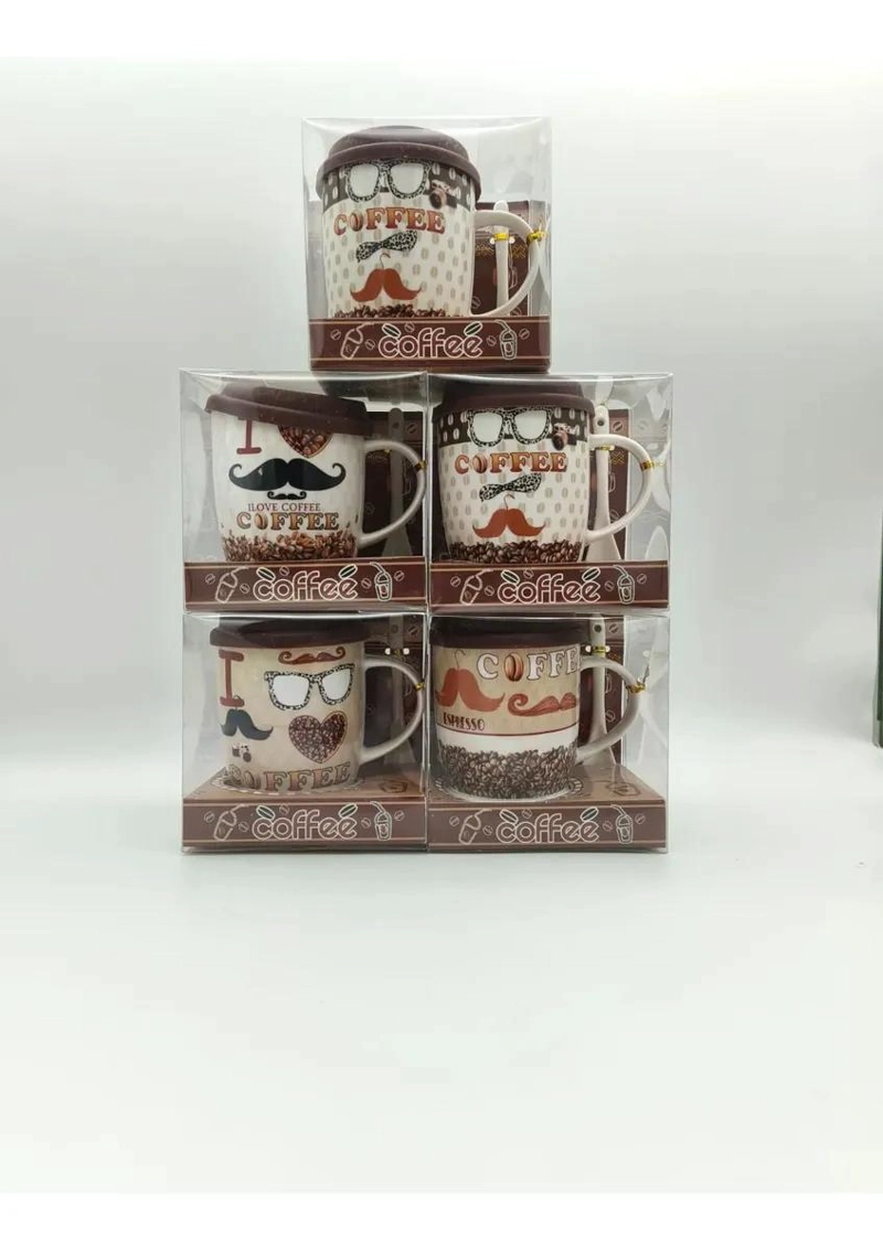 TAZON DE CERAMICA GRANDE CON TAPA Y CUCHARA PARA BEBIDAS CALIENTES - 4