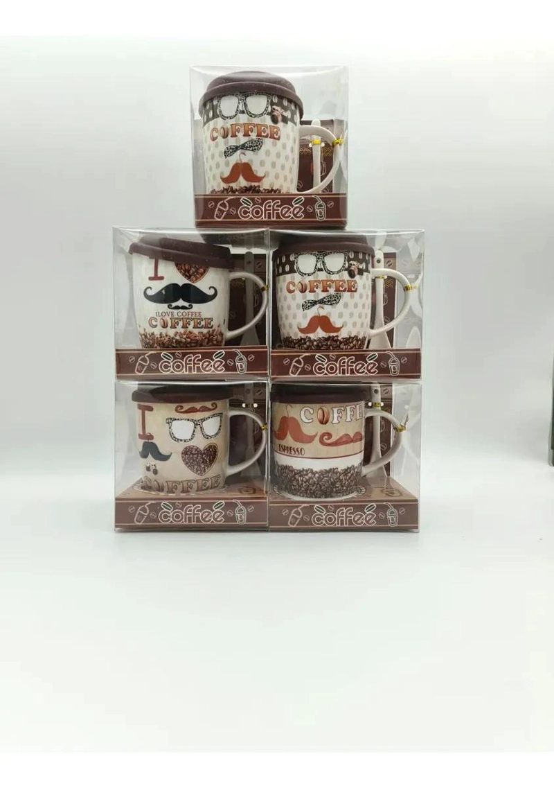 TAZON DE CERAMICA GRANDE CON TAPA Y CUCHARA PARA BEBIDAS CALIENTES - 5