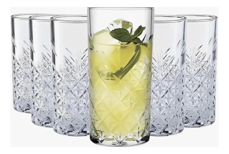 SET DE 6 VASOS DE VIDRIO ALTO TIMELESS 380CC CON DISEÑO ELEGANTE - 2