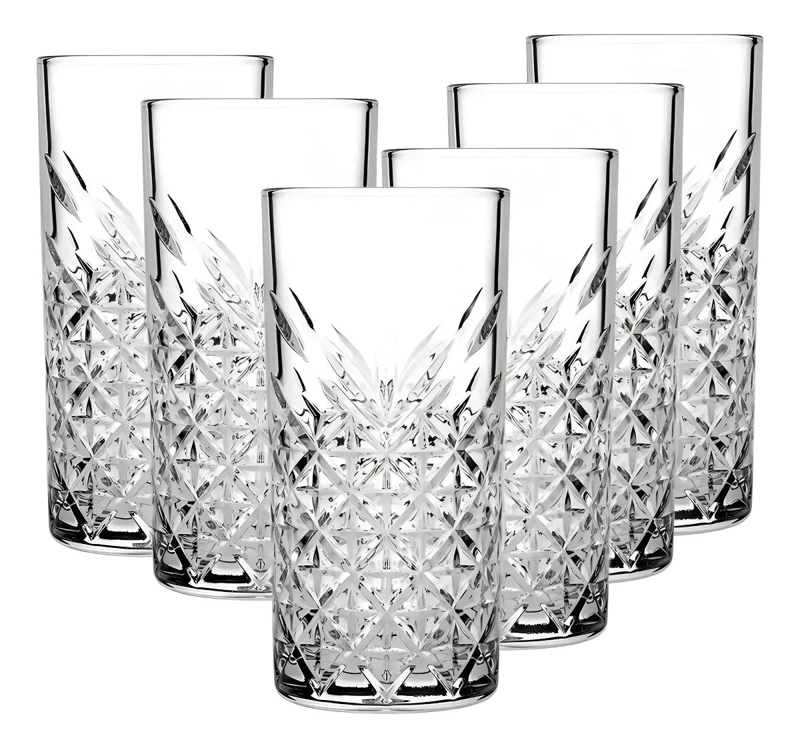 SET DE 6 VASOS DE VIDRIO ALTO TIMELESS 380CC CON DISEÑO ELEGANTE - 3