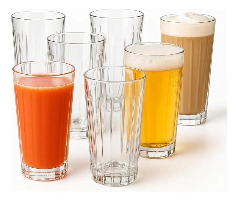 VASOS DE VIDRIO TRANSPARENTE DE 330 ML PARA JUGOS Y CERVEZAS - 1