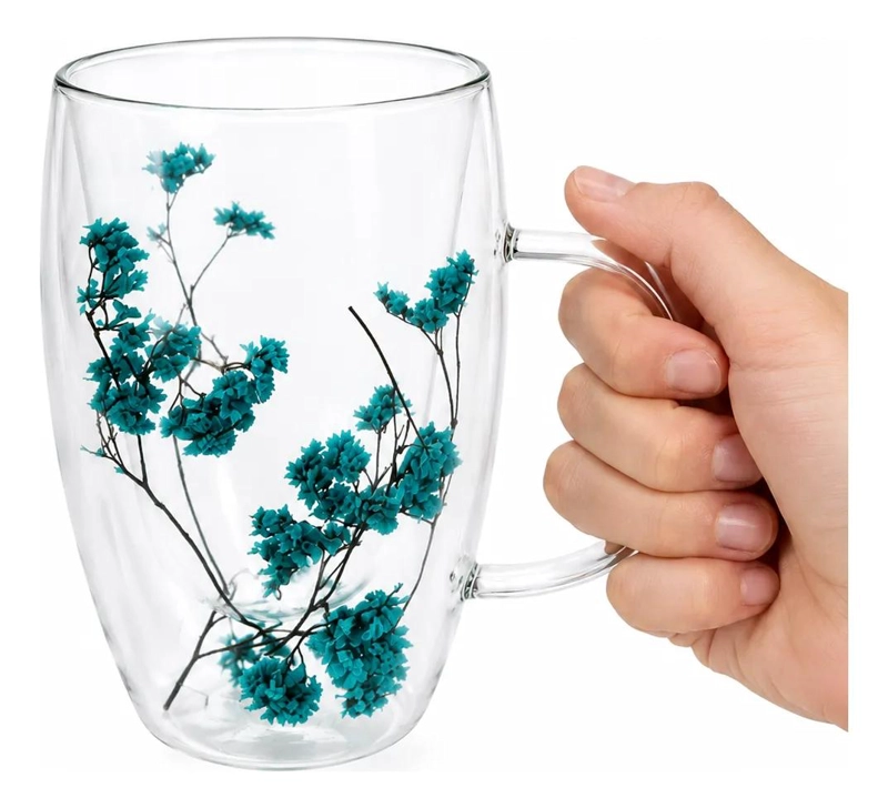 TAZA DE VIDRIO DOBLE PARED CON FLORES DECORATIVAS 450 ML - 3