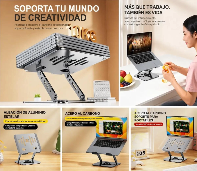 SOPORTE AJUSTABLE PLEGABLE PARA NOTEBOOK DE ACERO CARBONO - 4