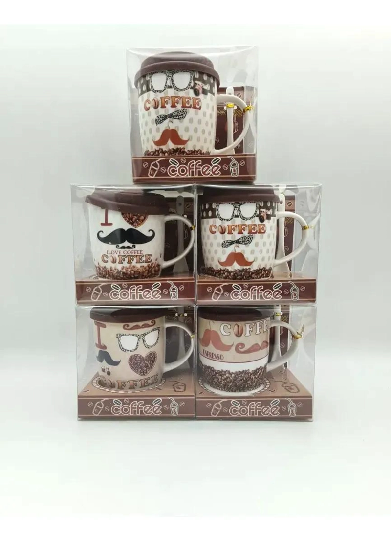 TAZON DE CERAMICA GRANDE CON TAPA Y CUCHARA PARA BEBIDAS CALIENTES - 1
