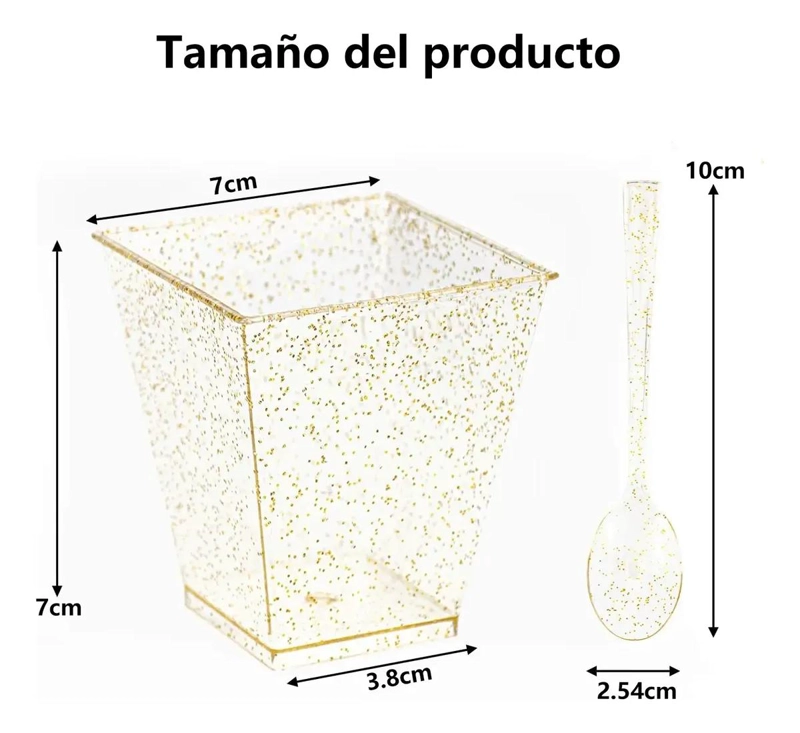 SET DE 50 VASOS DE POSTRE DORADOS DE 150ML CON CUCHARAS - 2