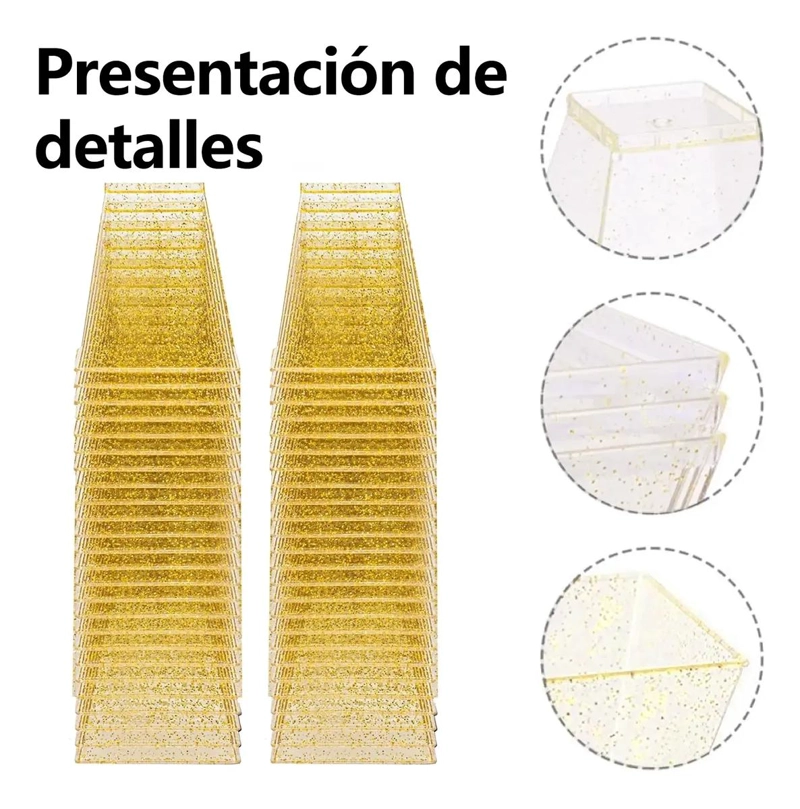 SET DE 50 VASOS DE POSTRE DORADOS DE 150ML CON CUCHARAS - 6