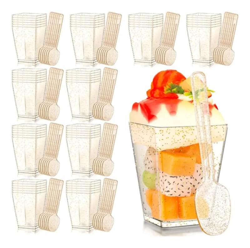 SET DE 50 VASOS DE POSTRE DORADOS DE 150ML CON CUCHARAS - 8