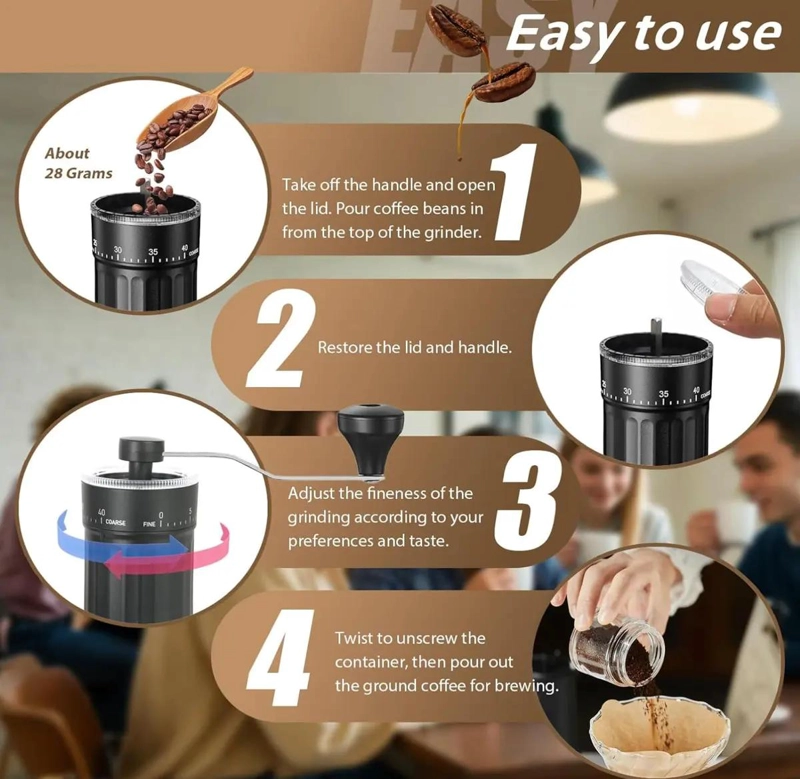CAFETERA PORTATIL CON MANIVELA Y DEPOSITO TRANSPARENTE PARA MOLER CAFE - 10