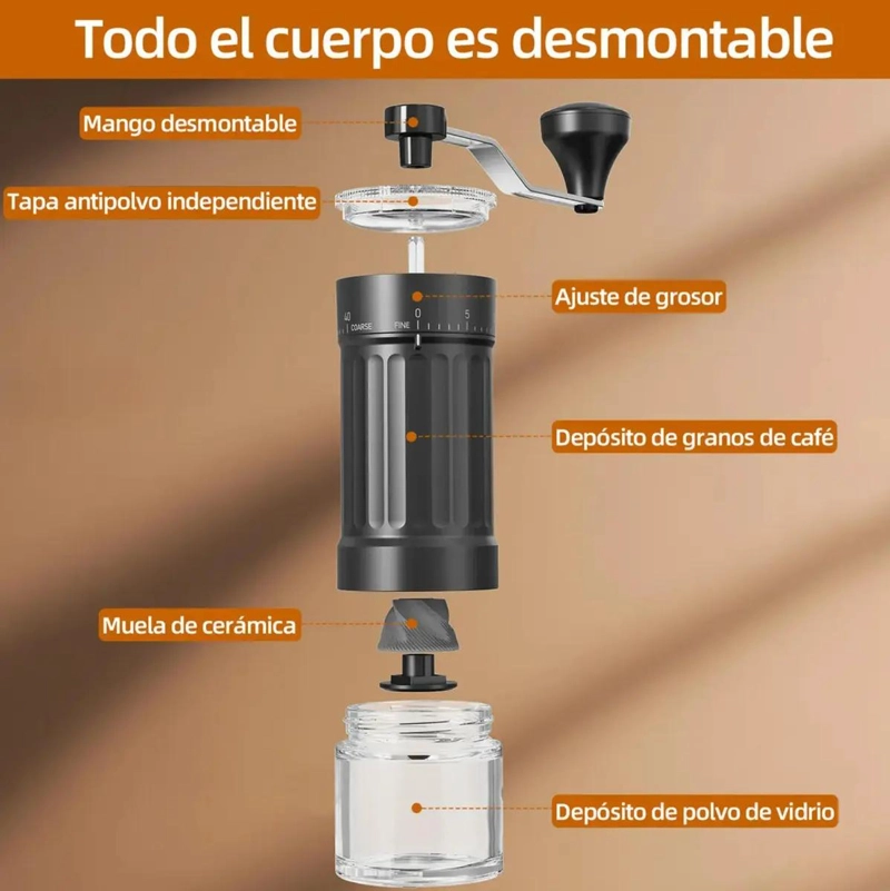CAFETERA PORTATIL CON MANIVELA Y DEPOSITO TRANSPARENTE PARA MOLER CAFE - 6