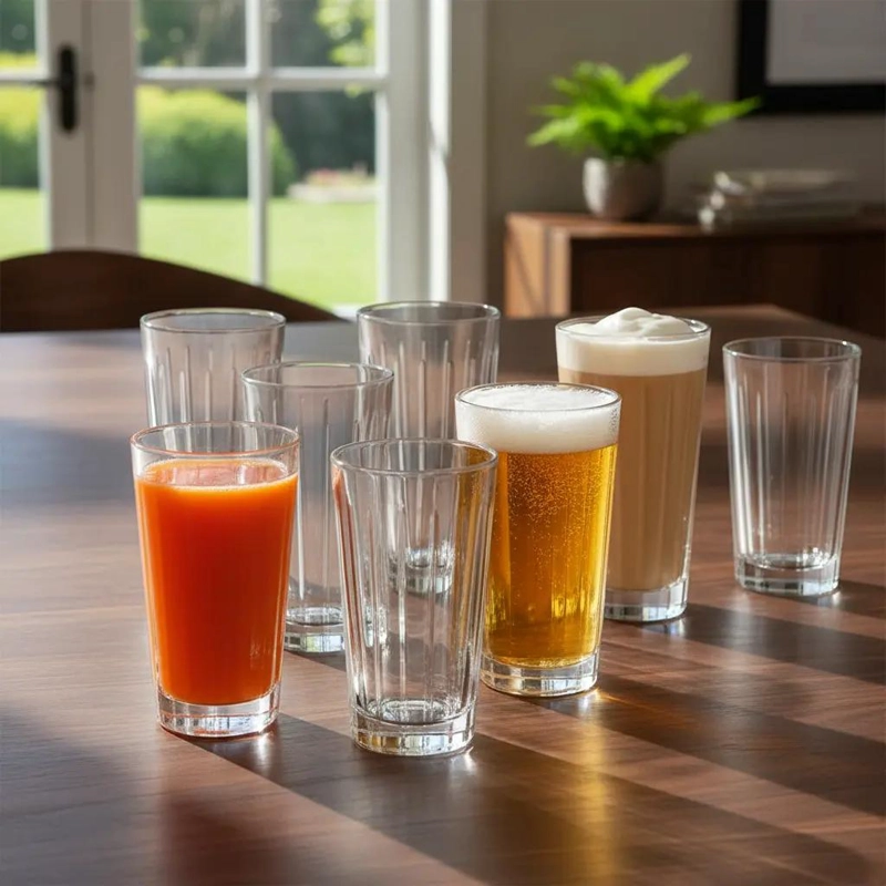 SET DE 6 VASOS DE VIDRIO RESISTENTE PARA JUGOS Y CERVEZAS - 2