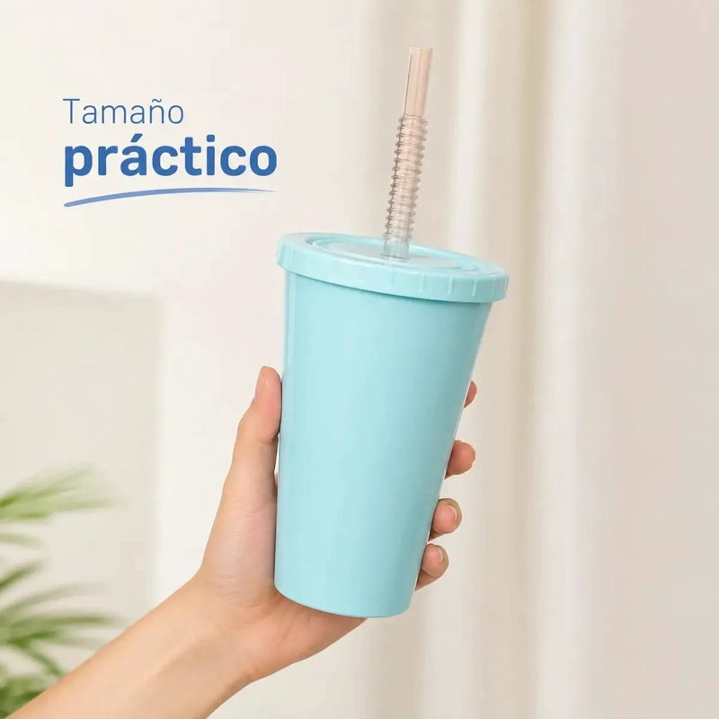 PACK DE 12 VASOS REUTILIZABLES CELESTES CON TAPA Y BOMBILLA - 6