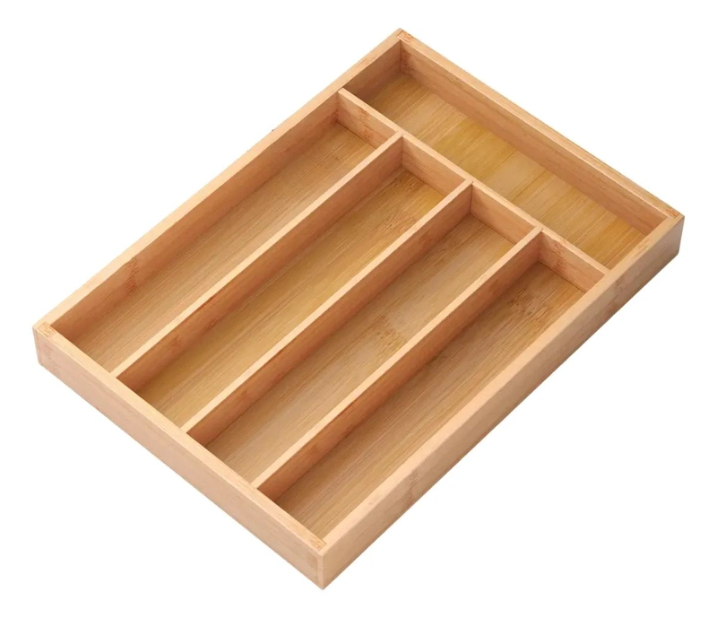 ORGANIZADOR DE CUBIERTOS DE MADERA PARA CAJON CON 5 COMPARTIMENTOS - 1