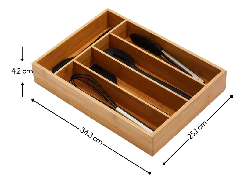 ORGANIZADOR DE CUBIERTOS DE MADERA PARA CAJON CON 5 COMPARTIMENTOS - 2