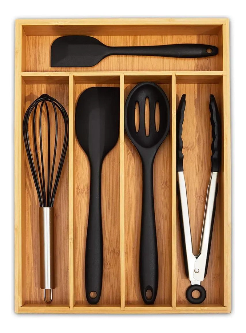 ORGANIZADOR DE CUBIERTOS DE MADERA PARA CAJON CON 5 COMPARTIMENTOS - 4