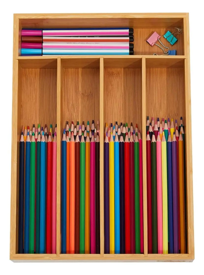 ORGANIZADOR DE CUBIERTOS DE MADERA PARA CAJON CON 5 COMPARTIMENTOS - 5