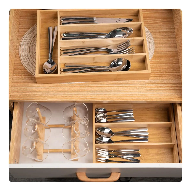 ORGANIZADOR DE CUBIERTOS DE MADERA PARA CAJON CON 5 COMPARTIMENTOS - 6