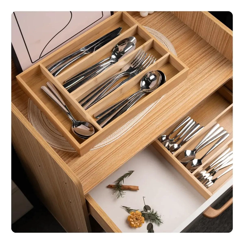 ORGANIZADOR DE CUBIERTOS DE MADERA PARA CAJON CON 5 COMPARTIMENTOS - 7