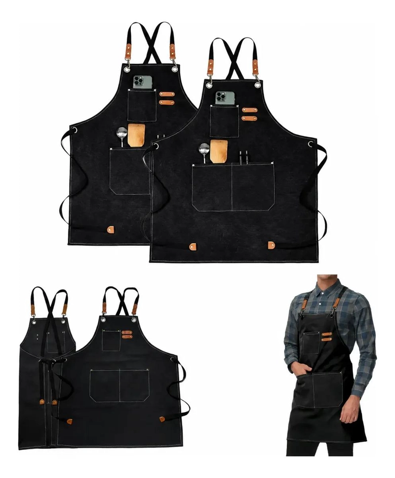PACK DE 2 DELANTALES AJUSTABLES DE LONA PARA COCINA Y BARBACOA - 1