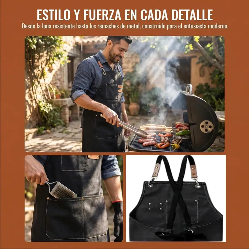 PACK DE 2 DELANTALES AJUSTABLES DE LONA PARA COCINA Y BARBACOA - 4