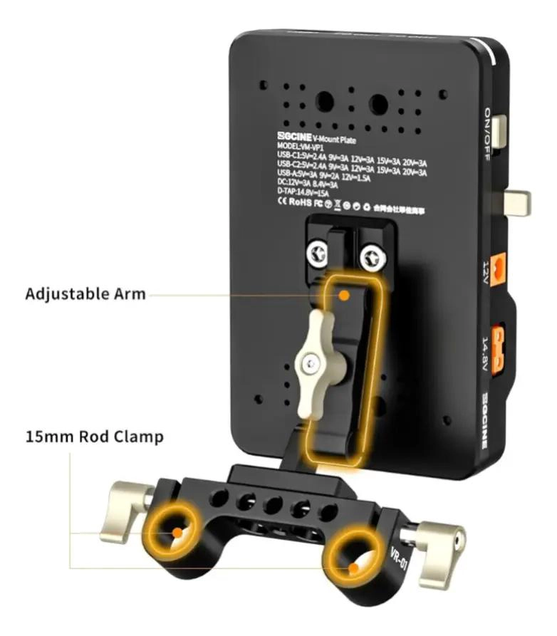 PLACA DE BATERIA V-MOUNT CON MULTIPLES SALIDAS Y BRAZO AJUSTABLE - 5