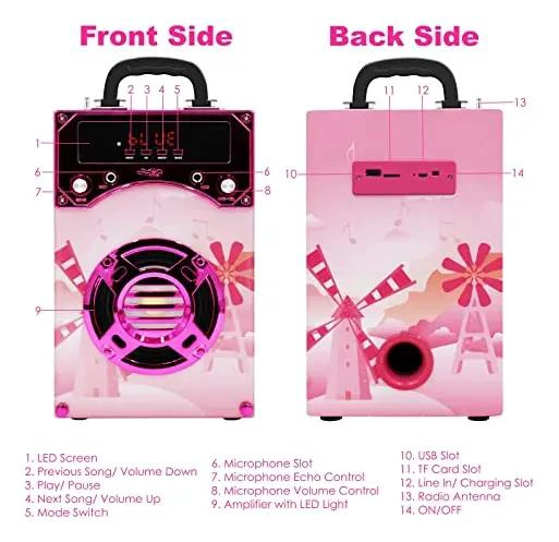 MAQUINA DE KARAOKE INFANTIL CON DOS MICROFONOS Y ALTAVOZ - 4