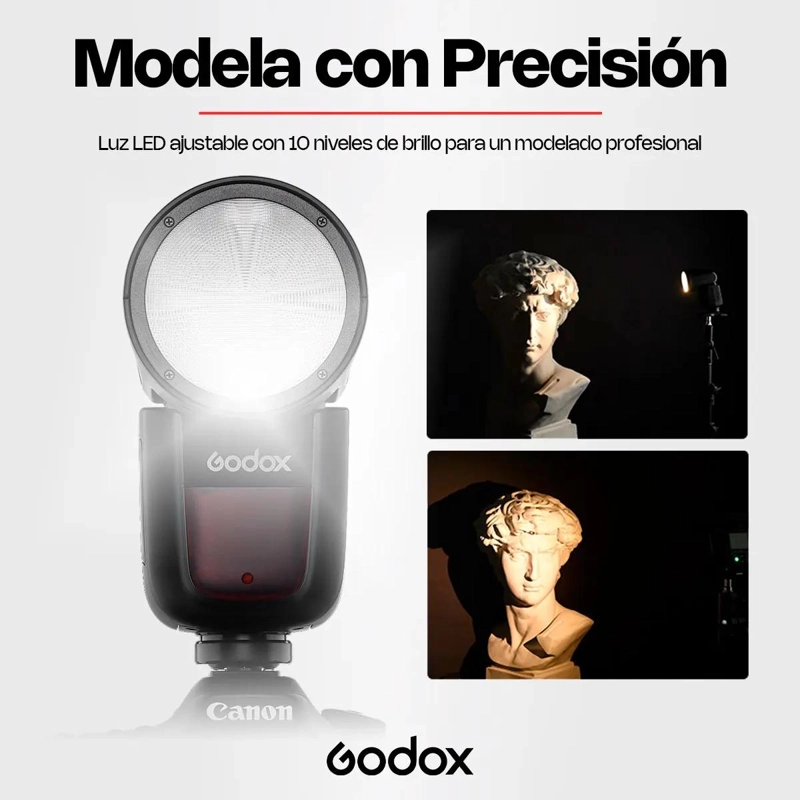 FLASH RECARGABLE GODOX V1 PARA CANON CON LUZ MODELADO - 4
