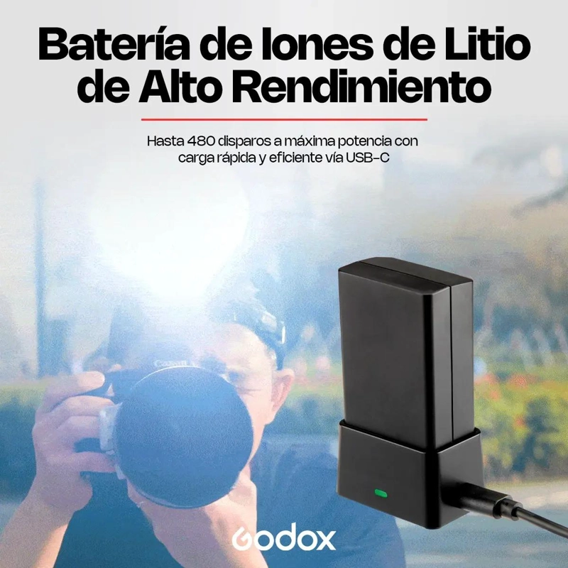 FLASH RECARGABLE GODOX V1 PARA CANON CON LUZ MODELADO - 5