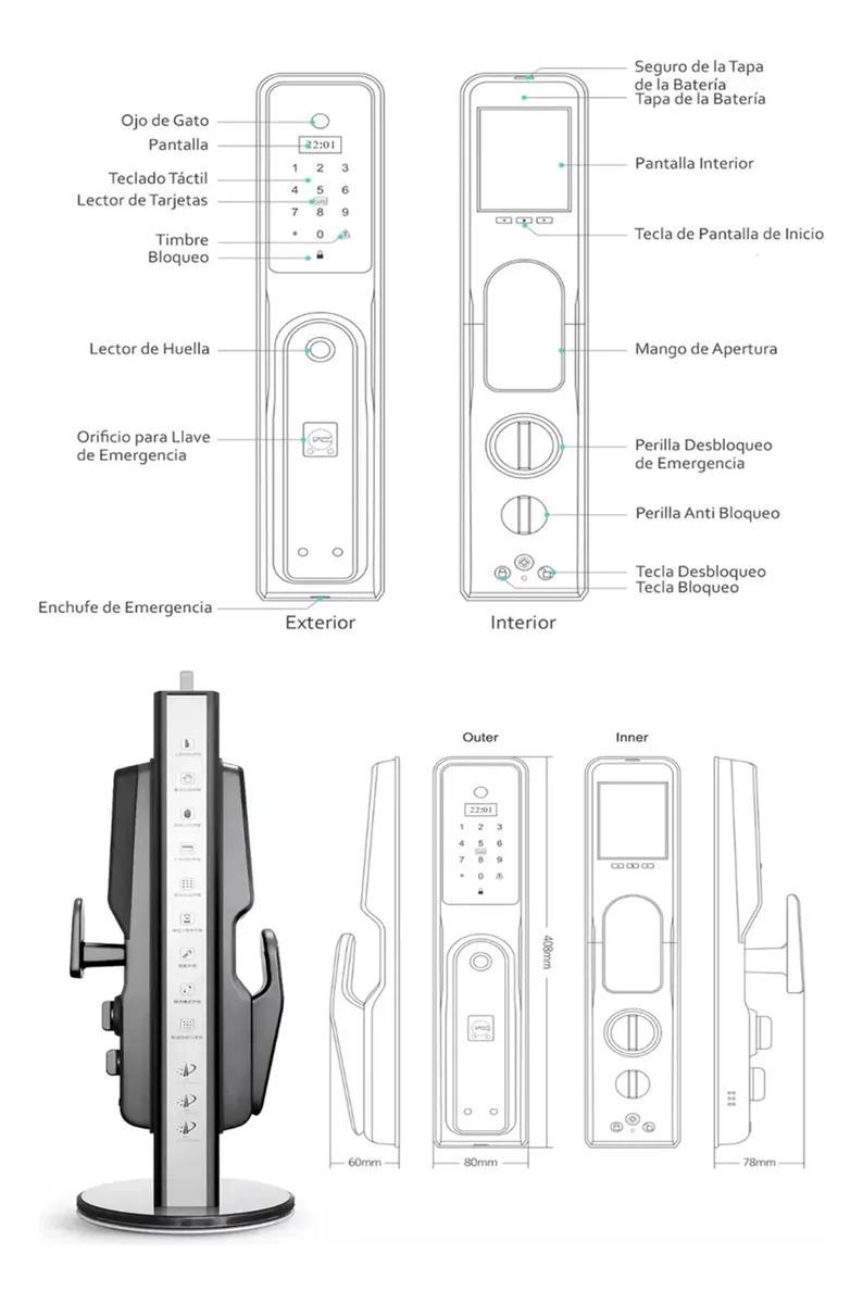CERRADURA INTELIGENTE CON CAMARA Y ACCESO BIOME TRICO - 6