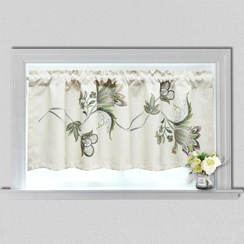 CENEFAS BORDADAS PARA VENTANAS Y COCINAS CON DISEÑO FLORAL - 1
