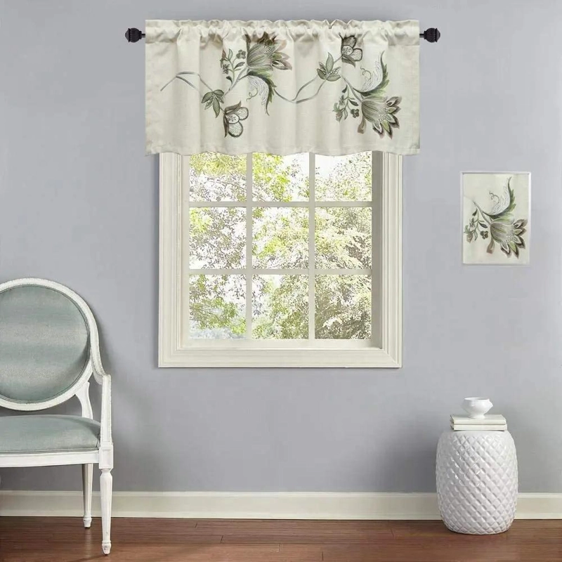 CENEFAS BORDADAS PARA VENTANAS Y COCINAS CON DISEÑO FLORAL - 2