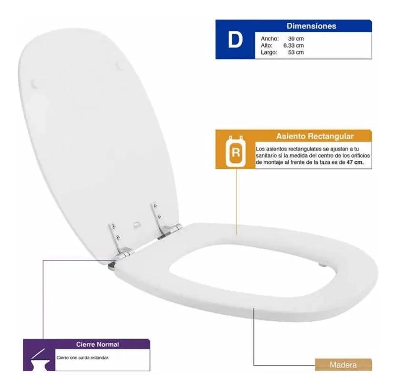 ASIENTO DE WC CUADRADO DE MADERA COLOR BLANCO - 4