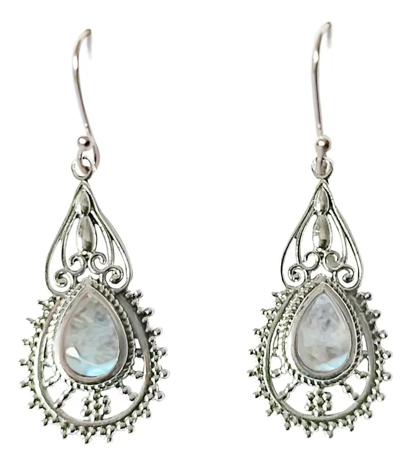 AROS DE PLATA FINA 925 CON PIEDRA NATURAL MODERNA - 1