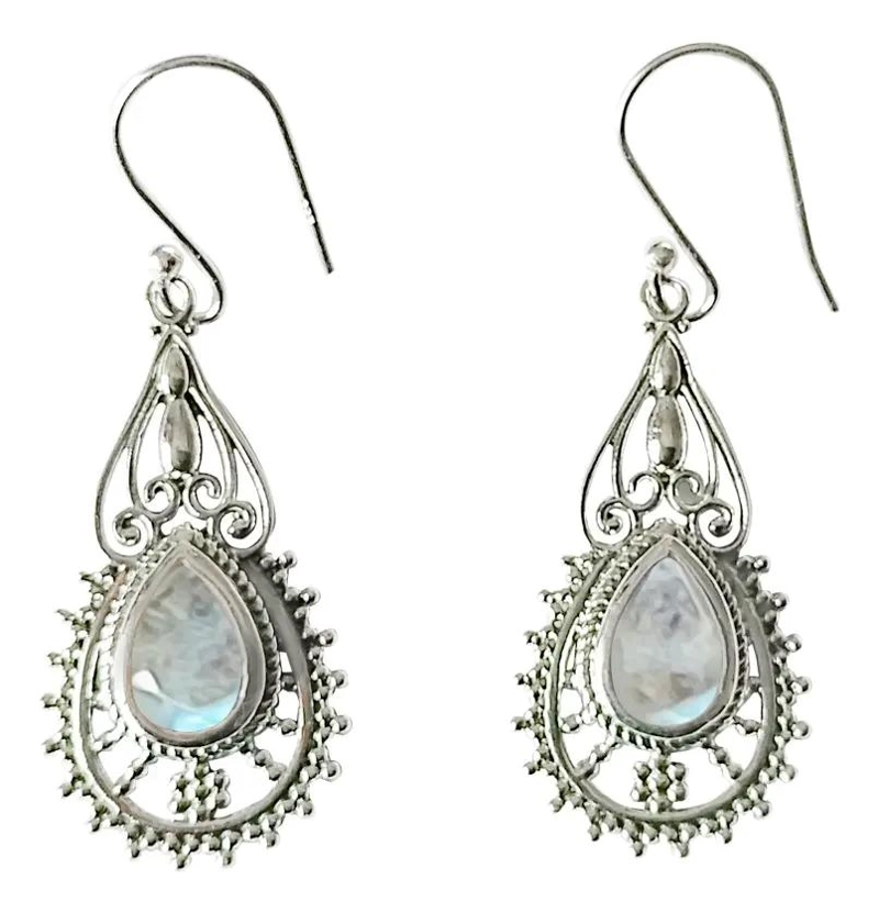 AROS DE PLATA FINA 925 CON PIEDRA NATURAL MODERNA - 2
