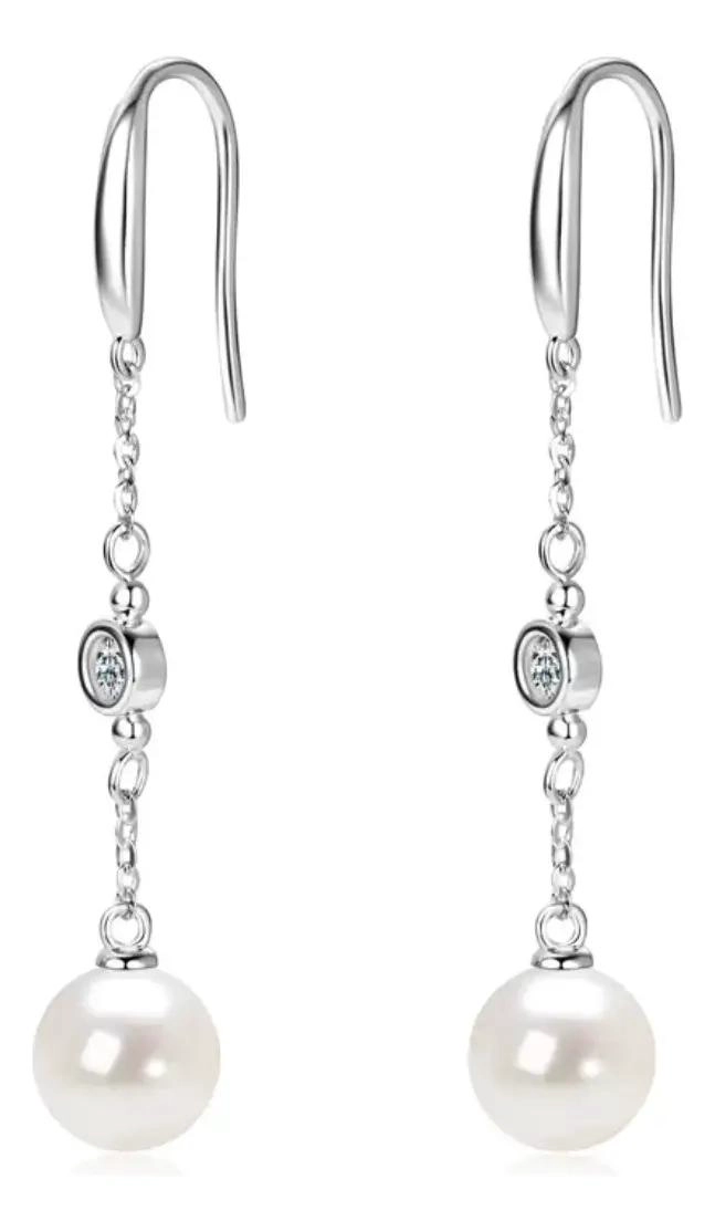 AROS COLGANTES DE MOISSANITA Y PERLAS NATURALES EN PLATA 925 - 1