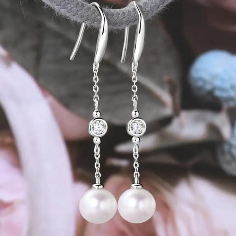 AROS COLGANTES DE MOISSANITA Y PERLAS NATURALES EN PLATA 925 - 2