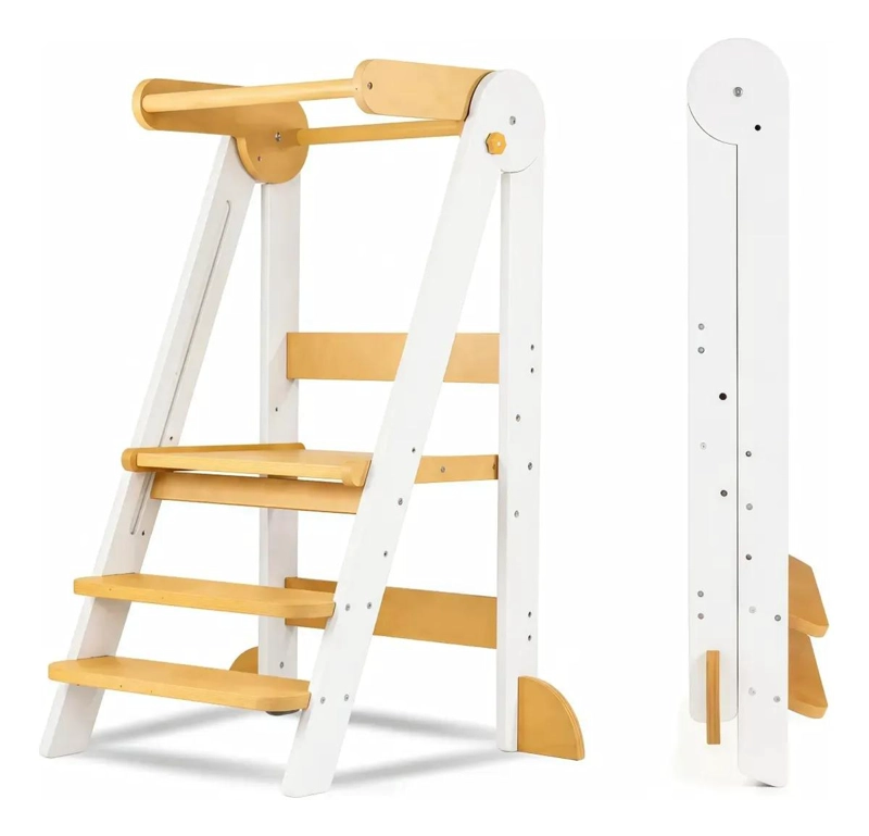 TORRE DE APRENDIZAJE PLEGABLE DE MADERA AJUSTABLE PARA NIÑOS - 1