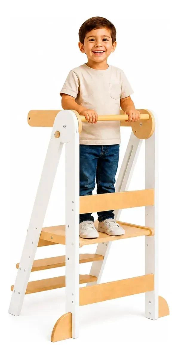 TORRE DE APRENDIZAJE PLEGABLE DE MADERA AJUSTABLE PARA NIÑOS - 2