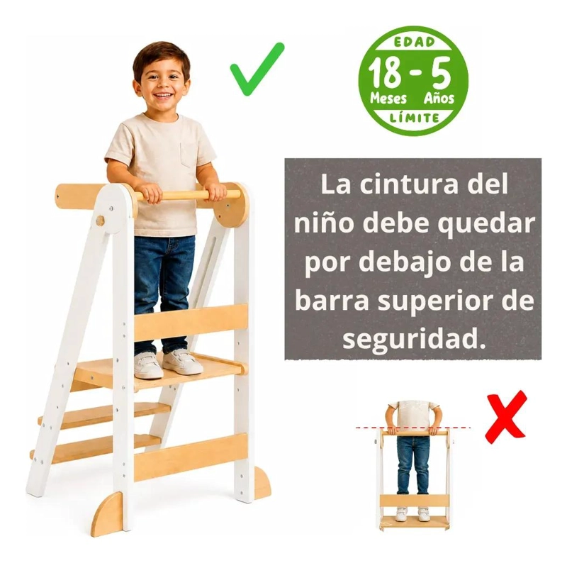 TORRE DE APRENDIZAJE PLEGABLE DE MADERA AJUSTABLE PARA NIÑOS - 4
