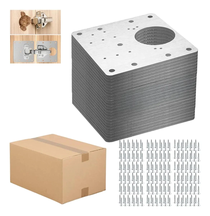 PLACA DE REPARACION DE BISAGRA 9X9CM CON TORNILLOS INCLUIDOS - 1